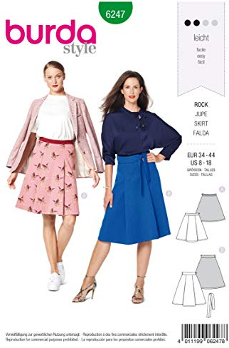 Burda Schnittmuster, 6247, Faltenröcke selber nähen [Damen, Gr. 34-44] Level 2 für Anfänger