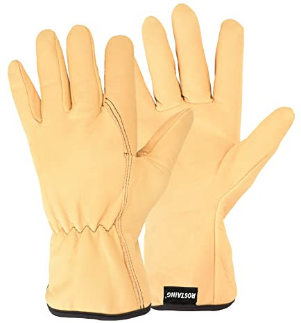 ROSTAING Gants TRADITION - Paire de Gants de Jardinage en Cuir Traité Hydrofuge - Tous Travaux en Milieu Sec et Humide - Travaux de Plantation, Bêchage et désherbage - Confortable et Traditionnel