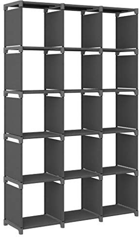 Bücherregal, DIY, Treppenregal, Organizer fürs Wohnzimmer, Aufbewahrungsregal fürs Schlafzimmer, Kinderzimmer, Badezimmer, für Spielzeug, Raumteiler,Würfel-Regal 15 Fächer Grau 103x30x175,5 cm Stoff