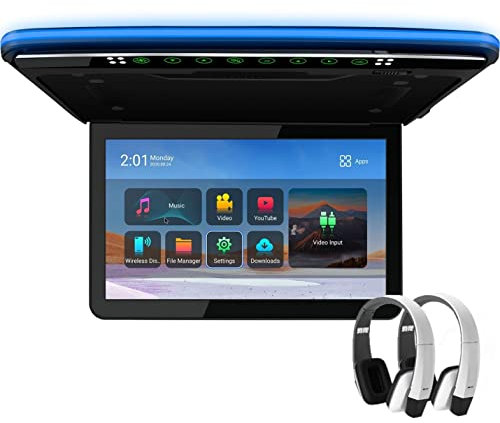 XTRONS Car Overhead Player Android 13.3 Inch Wide IPS Screen Car Roof Mount Monitor with Built-in Stereo Speakers Flip Down Overhead Car Monitor Support 8K Video, Bluetooth, WiFi, HDMI, USB, FM, IR