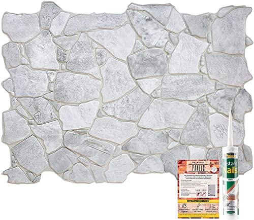 NOVECRAFTO Wild Stone Effect 3D Wall Panels - 37.79x18.89 in (96x48cm) - 20 Sheets Covering 99.2 sqft (9.22 sqm) - Decorative Wall Cladding for Bedroom, Office, Kitchen in Grey Wild Stone Design