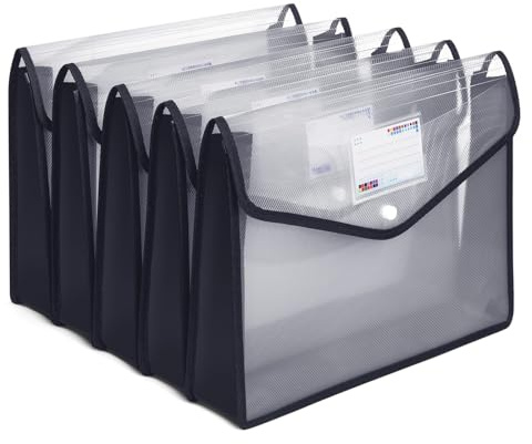 Plastic File Folders, Waterproof Transparent Expandable File Organiser, Portable Large Capacity A4B4 File Wallet for Office/Business/School (5 Pack)
