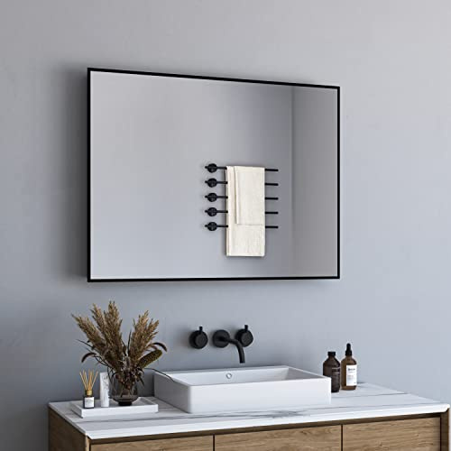 BD-Baode Spiegel Schwarz Metallrahmen 80x60cm Rechteckiger Badspiegel Wandspiegel für Badezimmer Wohnzimmer Dekorative Morden Design mit schwarzem Rand