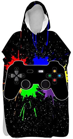 Lukery Badeponcho mit Kapuze, 3D Gamer Spiel Controller Strandtuch Mikrofaser Schnelltrockend Bademantel Poncho Kinder Jungen, Surfponcho Umziehhilfe Damen Herren (75x145cm,Badeponcho C)