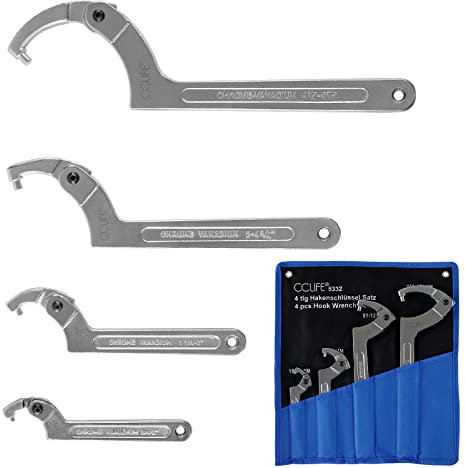 CCLIFE 4 pièces Clé à ergot articulée pour écrous à encoches latérales CR-V 19-170mm Clé à Crochet réglable en C