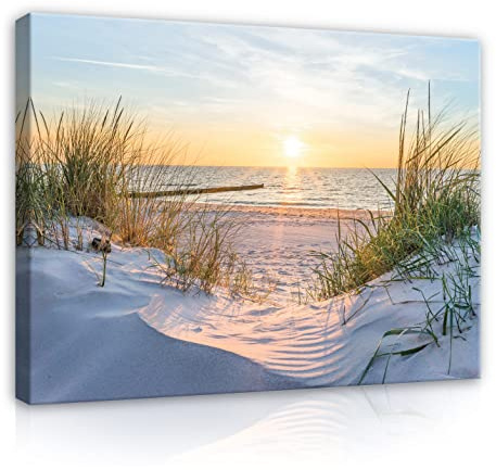 WallArena Leinwand Bilder 120x80 cm | Strand Meer Ostsee Natur Landschaft, Leinwandbilder, Bild auf leinwand, Format: 120x80 cm (BxH) - einteilig auf