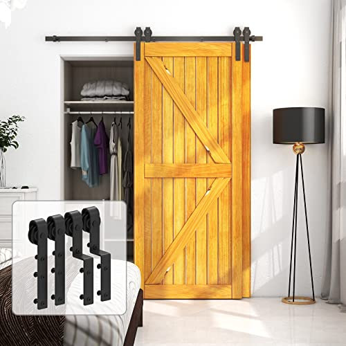 LTIYITL 6.6FT/200CM Bypass Sliding Barn Door Hardware Kit for Double Wooden Doors, Upgraded Single Track, Smooth and Quiet