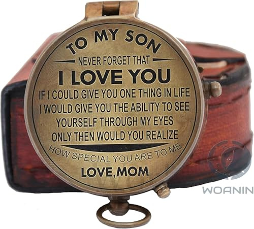 Personalisierter Kompass für Sohn, mit Lederetui, Geschenk für Mutter zu Sohn, Liebesmutter, Mutter zu Sohn, Geschenk zum Schulabschluss, Sohn, Geburtstagsgeschenke, Sohn, Hochzeitsgeschenke