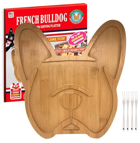 Frenchie The French Bulldog Käsebrett, 30.5 cm, natürliches Bambus, Käsebrett und Charcuterie-Bretter, Serviertablett, Aperitif, Käseplatte, einzigartiges Geschenk für Frauen zum Einzug