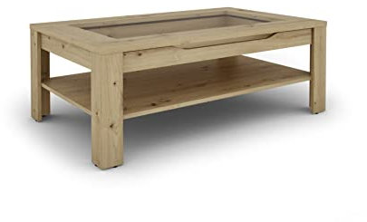 byLIVING Couchtisch Ralph/Eiche-Optik hell-braun/Sofatisch mit Glaseinlage und großzügiger Schublade in braun/Beistelltisch mit viel Stauraum/B 110, H 43, T 67 cm