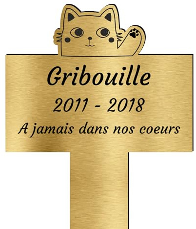 Générique Piquet Funéraire pour Animaux - Piquet Plaque Inter Funéraire Animaux - Personnalisé (Chat) - 20 cm x 10.5 cm - Acrylic, Metal - Rectangulaire - Champêtre Français - Doré