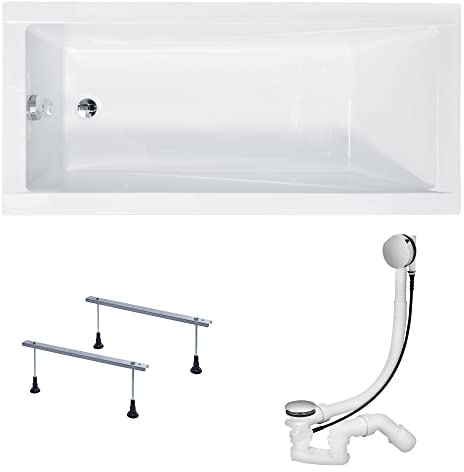 KOLMAN Badewanne MODERN Rechteck 180x80 ohne Verkleidung, Ablaufgarnitur und Füßen Komplettset 3in1 Premium Original Acryl Wanne Siphon