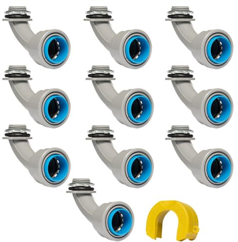 QuickFitting 1,9 cm 90-Grad-Winkelverbinder, PVC-Elektroschlauchverschraubung, zum Aufstecken, für starre PVC-Rohre Sch 40 und Sch 80, 10 Stück, flüssigkeitsdichte Rohrdosenverbinder