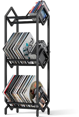 BOEASTER Vinyl Record Storage Rack, Record Holder 260-280 LP Storage Shelf Display Stand for Albums Books Magazines Files, Black Metal