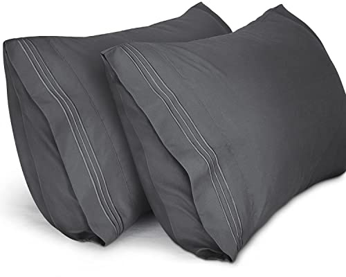 Lirex 2er Pack kissenbezug 50 x 70 cm, Weiche Gebürstete Mikrofaser-Kissenbezüge, Hotelverschluss kopfkissen bezug，Kopfkissenbezug aus weichem Mikrofaser ，Oeko-TEX Zertifiziert (Dunkelgrau)