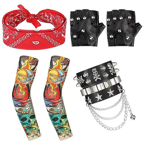 POFET Men's Rock Star Fancy Dress Heavy Metal Disco Costume Accessories for 70s 80s 90s Women Men Party Supplies