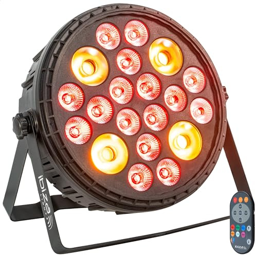 Ibiza - BIGPAR-16RGBW4A -Proyector PAR XXL - 16 LEDs RGBW Multicolor + 4 LEDs ámbar-12 canales DMX-Efecto estroboscópico y dimmer-Mando a distancia -Veladas, fiestas, escenarios, espectáculos, eventos