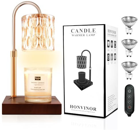 Honvinor Candle Warmer Lamp, Candle Warmer Light with Timer & Dimmer, Candle Warmer Lamp Adjustable Height, Compatible with Jar Scented Candles, Candle Warming Lamp with 3 Bulbs for Home Decor