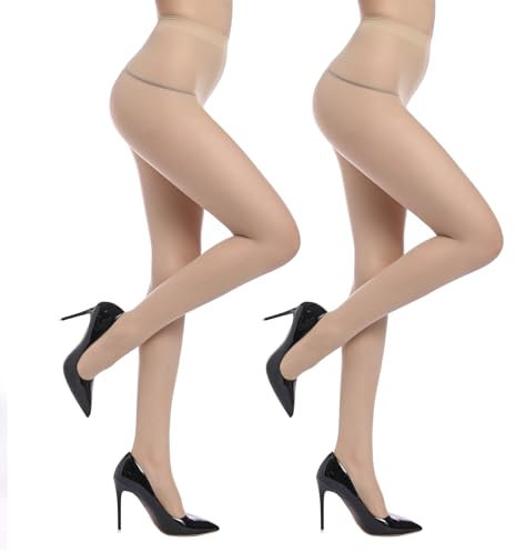 WAKUNA 20D Damen-Strumpfhose, transparent, rutschfest, mit verstärkten Zehen, Schwarz, Hautfarben, M