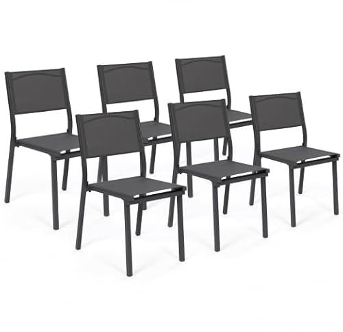 IDMarket - Lot de 6 chaises de Jardin Olbia métal et textilène empilables Gris Anthracite