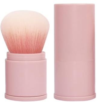 Retractable Powder Makeup Brush for Face,Pink Blush Brush for Cheeks Kabuki Brush Retractable Travel Foundation Brush Bronzer Brush with Cover for Soft Powders Blush Foundation Make up Pressed Powder