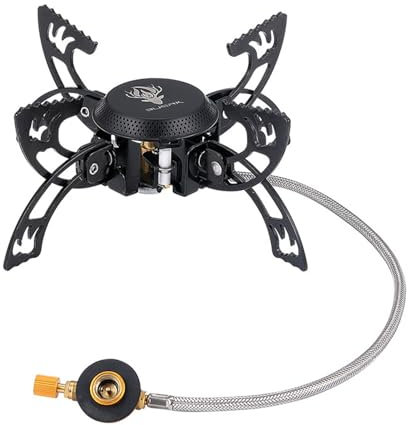 curfair Mini cuisinière à gaz Portable Coupe-Vent, 3800w, pour Camping, brûleur de Cuisine, Flamme réglable, Conception Pliable Noir