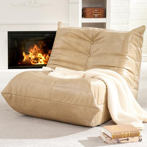 Hobestluk Sitzsack Stuhl Riesiger Sitzsack Sofa Memory Foam Couches Kunstleder Stühle für Erwachsene Wohnzimmer Schlafzimmer Wohnheim Büro (Khaki)