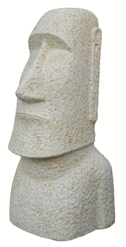 STONE art & more Moai-Statue, Osterinsel-Kopf, 120 cm, Steinfigur, Garten-Deko, antik weiß, frostfest