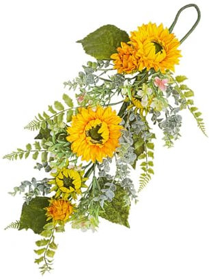 X-Institute Bunter Sonnenblumenkranz, lange Blume, künstliche Blätter, Girlanden, Garten, Veranda, Bauernhaus, Festival, Feier, Rebenkranz, realistischer Blumenkranz