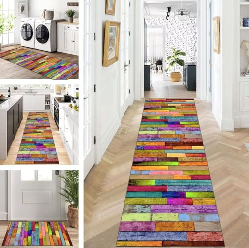ZUZEKU Läufer Teppich Lang Flur Küche rutschfest waschbar Teppichmatten Modern Design Küchenläufer Bunt 40X200cm Küchenteppich Meterware Esszimmer Schlafzimmer Wohnzimmer Schmutzfangmatte