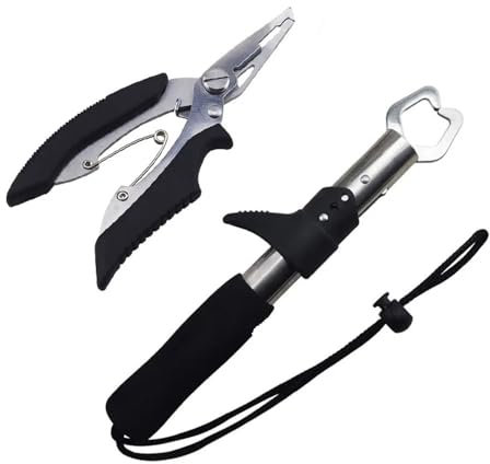 VONCYKI 1 Satz heißer Edelstahl Fisch Greifer Grip (8,6 Zoll) + Zange (5 Zoll) Angelgerät Controller Fisch Zange Angelwerkzeuge Angelzange(A)