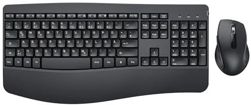 Tastatur Maus Set Ergonomisch, 2.4GHz Kabellose Tastatur und Maus, seenda Fullsize Tastatur mit Handgelenkauflage und Nummernblock, DE QWERTZ Layout, Wireless Combo für Window/PC/Laptop, Schwarz