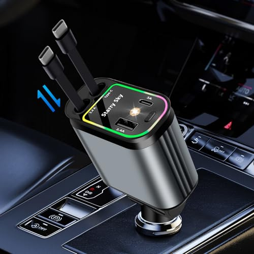 66W Einziehbares Zigarettenanzünder USB C, 4 in 1 Auto Ladegerät, USB Adapter Auto Schnellladegerät Auto Zubehör 24/12V KFZ Ladegerät Kompatibel mit iPhone/Galaxy/Pixel/Google/Huawei