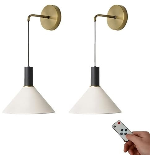 Lampada da Parete Sconce Light WirelessSet da 2 Confezioni, a Batteria con Telecomando, Lampada a LED Bianca dimmerabile per Interni in Stile Industriale Vintage