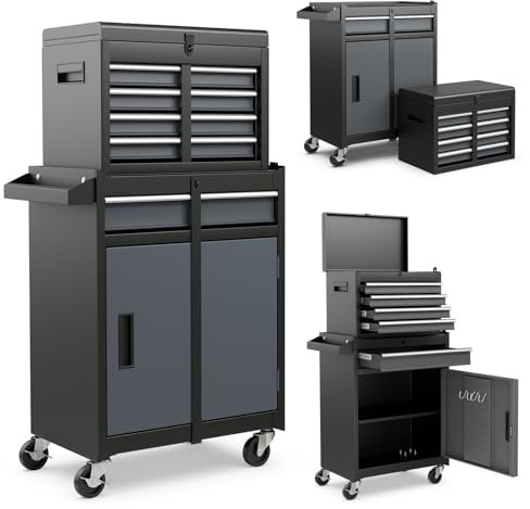 Goplus Rolling Tool Chest, 5-Drawer Tool Box Organizer w/Lockable Wheels & Sliding Drawers & Detachable Top & Adjustable Shelf, Tool Storage Cabinet for Garage Workshop(Gray)