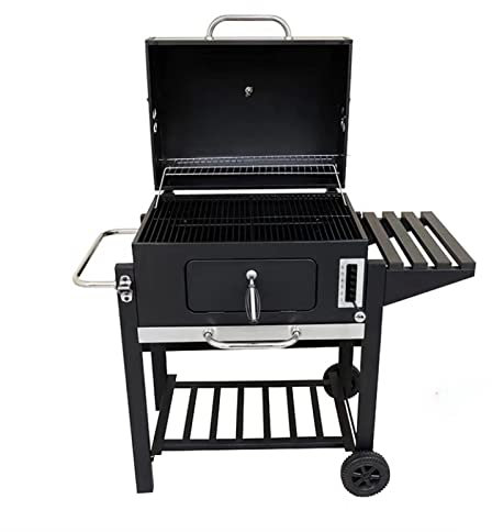 Barbecue au charbon de bois avec chariot fumoir et étagère inférieure
