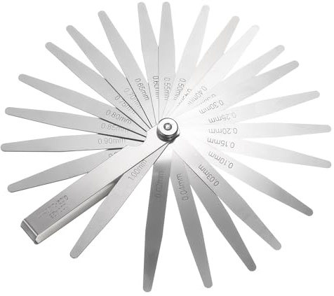 sourcing map Spessimetro metrico 0,02-1,0 mm, 23 lame, affusolato, in acciaio inox, kit di strumenti per la riparazione della valvola di accensione della chitarra