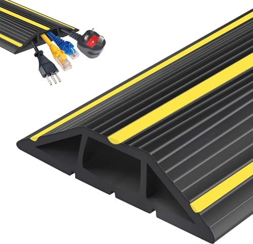 Inscrip Boden Kabelbrücke, Kabelkanal Mit 3 Kabelkanäle, Flexibler PVC Boden Kabelschutz, Fussboden Kabelkanal, Kabelmatte für Büros, Einzelhandelsgeschäfte, Konzert, Fabriken und Garagen (Typ A-4m)