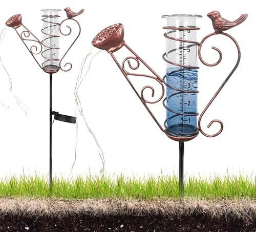 HOSPAOP Solar Regenmesser für Garten mit Erdspieß und LED, Niederschlagsmesser Frostsicher Glas für Rasen, Terrasse, Feldern, Innenhöfen, Gartendeko