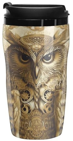 Stanley-Kaffeetasse mit Deckel, 340 ml, Kunststoffbecher, versiegelter Trinkdeckel, Wasserbecher, Teetasse, Eulenmuster, bedruckte Tassen, passt in Auto-Becherhalter