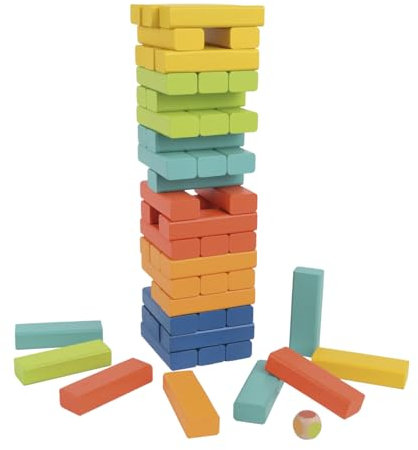 Tachan - Torre apilable Madera - Certificación FSC - Juego de Habilidad - Incluye Dado y 54 Bloques de Colores (CPA Toy Group 795T00875)