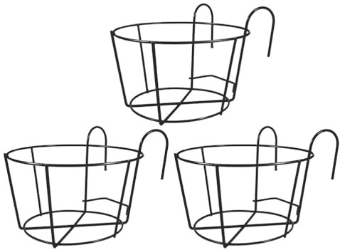 BESPORTBLE Metal Flower Stand 3 Pcs Balcony Hanging Planter Pot Holders Black Iron Art Railing Plant Baskets for Garden Patio Window Decor