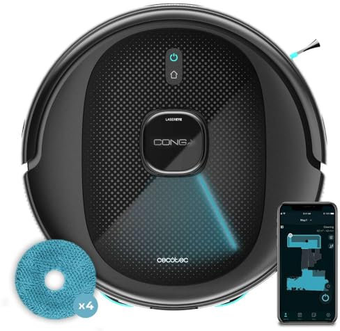 Cecotec Robot Aspirapolvere Conga 9590 Spin Revolution Ultra Power. Navigazione Laser Intelligente, 10.000 Pa, Autonomia 240min, Mop Rotanti, Spazzola in Silicone, ottima per Peli di Animali Domestici