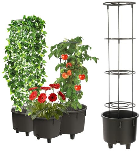 Topfeinsatz Einsatz Blumenstütze Ø28,5cm mit Abnehmbarer Rahmen für Kletterpflanzen Modular für Tomaten Bohnen Erbsen Kunststoff Garten Wohnung Gewächshaus Balkon Terrasse Orangerie Gesteck