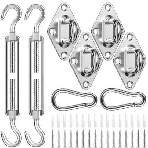 Elsrantor Kit di Fissaggio per Tenda da Sole, Accessori di Fissaggio per Vela Parasole in Acciaio Inox 340, Gancio Tenditore per Installazione Tenda a Vela Rettangolare e Triangolare, Ombra Giardino