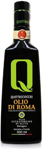 Quattrociocchi OLIO DI ROMA IGP Extra Vergine di Oliva - Prodotto 100% Italiano - 1 Bottiglia 500 ml -