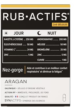 Rub Actifs - Confort Respiratoire JOUR et NUIT - Réduit La Fatigue & Favorise Le Sommeil - NAC N-Acetyl-Cysteine, Vitamine C, Zinc, Melisse, Cuivre - Aragan - Programme 6 Jours