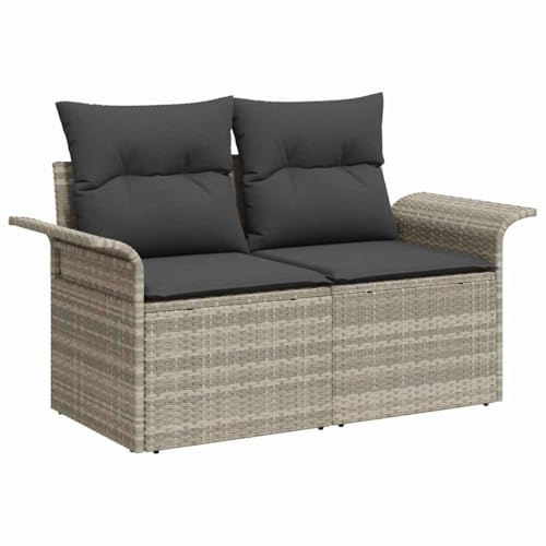 vidaXL Trädgårdsoffa med kudde Ljusgrå 141 x 62 x 69cm konstrotting, Trädgård och terrass, rektangulär, modern, hållbar, lätt, UV-resistent, utomhusmöbler för uteplats