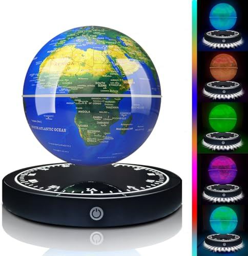 Poojaed Globe lévitant magnétique avec lumière LED, carte du monde de globe flottant rotatif à 360 ° pour affichage de bureau à domicile, cadeau de technologie cool pour hommes père garçons et filles