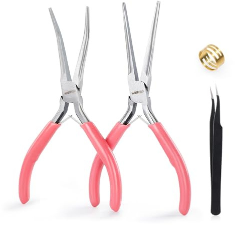 WISEPRO 2PCS Mini Needle Nose Pliers Set -Smooth Jaw,Straight & Bent Nose Jewelry Making Tools - with Jump Ring and Tweezer, for Wire Wrapping and Object Gripping